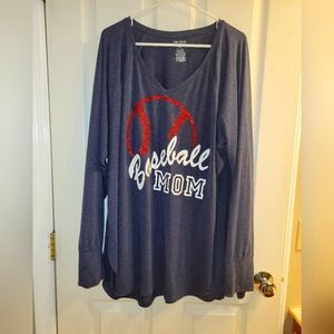 Baseball Mom 4X tek gear blue long sleeve thumb hole top